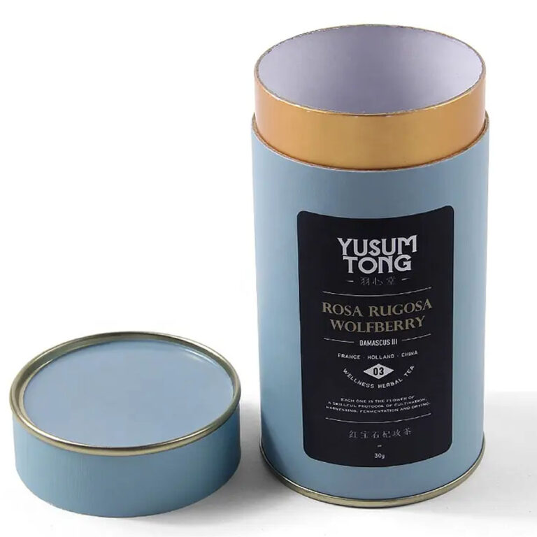 High Quality Tea Paper Tube Packaging Box with Metal Lid