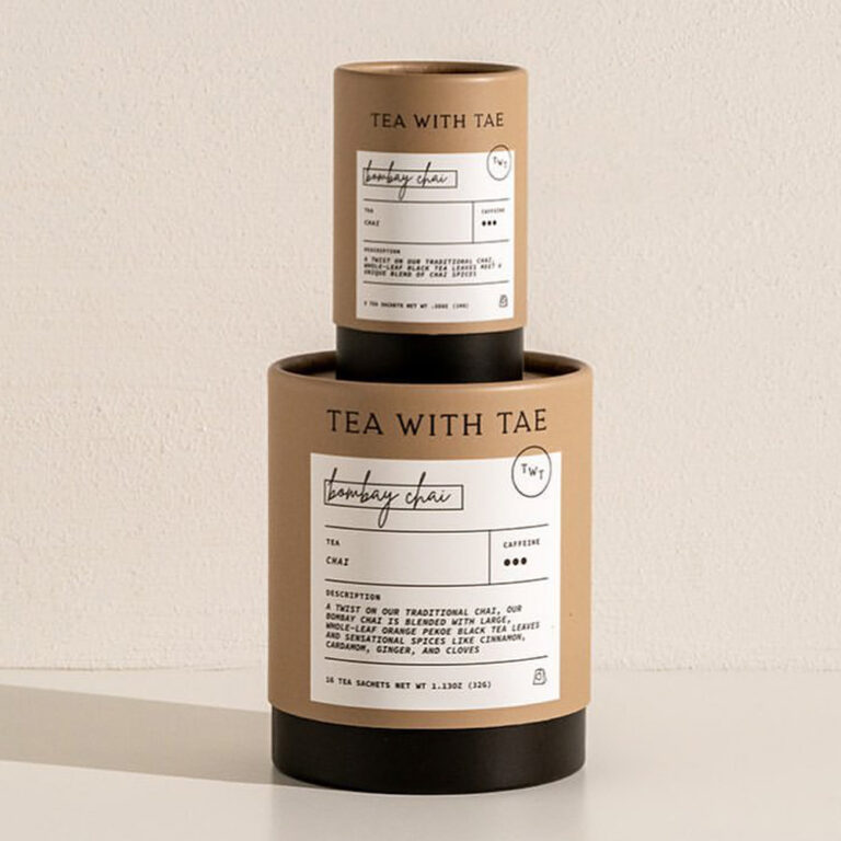Disegni per il confezionamento del tè in 7 scatole cilindriche di cartone