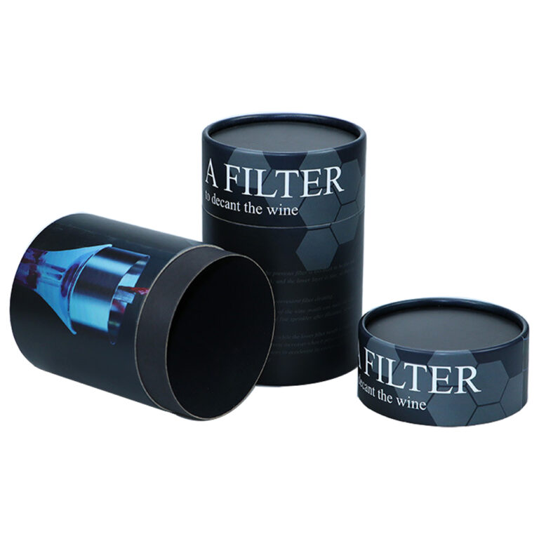 Cajas de tubo de papel de decantador de filtro de vino redondo barato personalizado